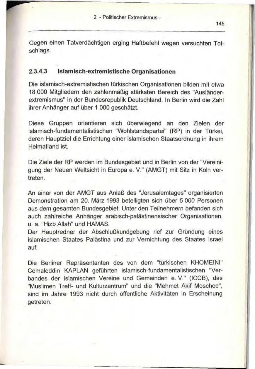 Seite 145 des Verfassungsschutzbericht 1993 Berlin