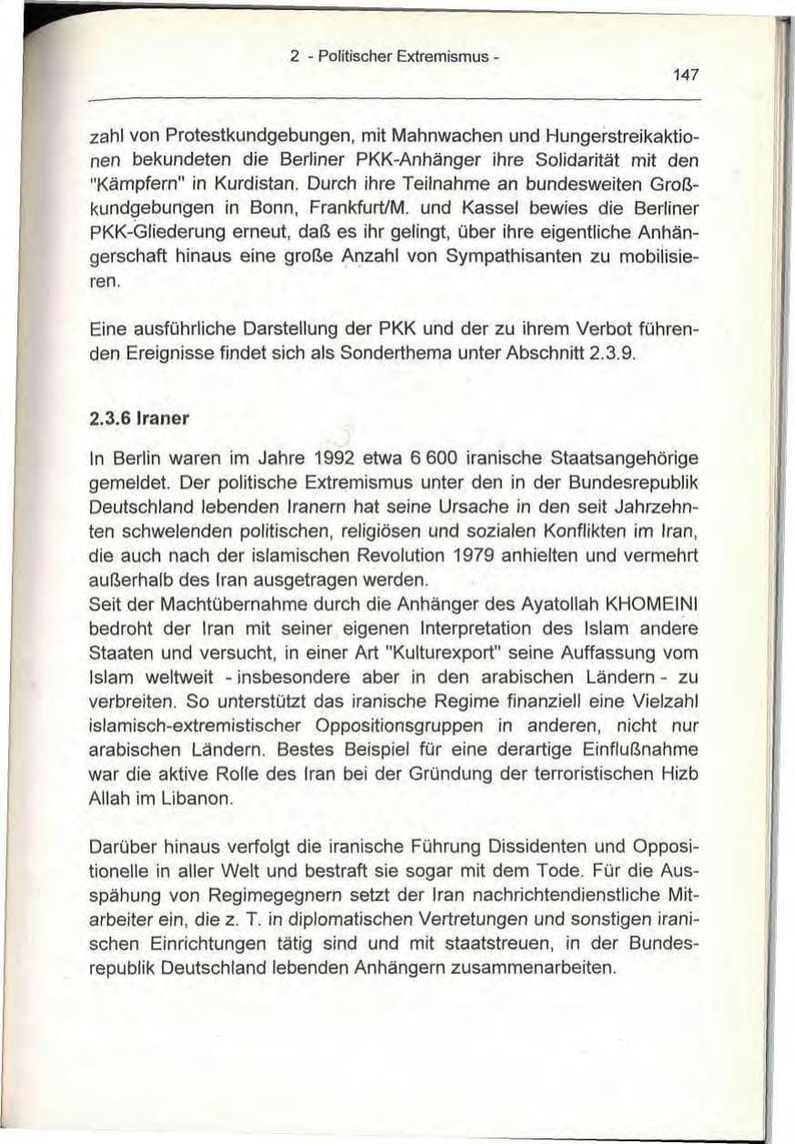Seite 147 des Verfassungsschutzbericht 1993 Berlin