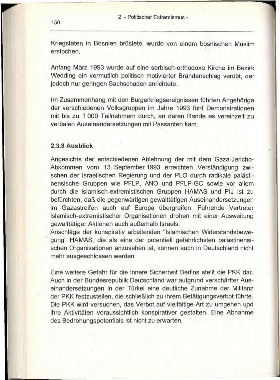 Seite 150 des Verfassungsschutzbericht 1993 Berlin