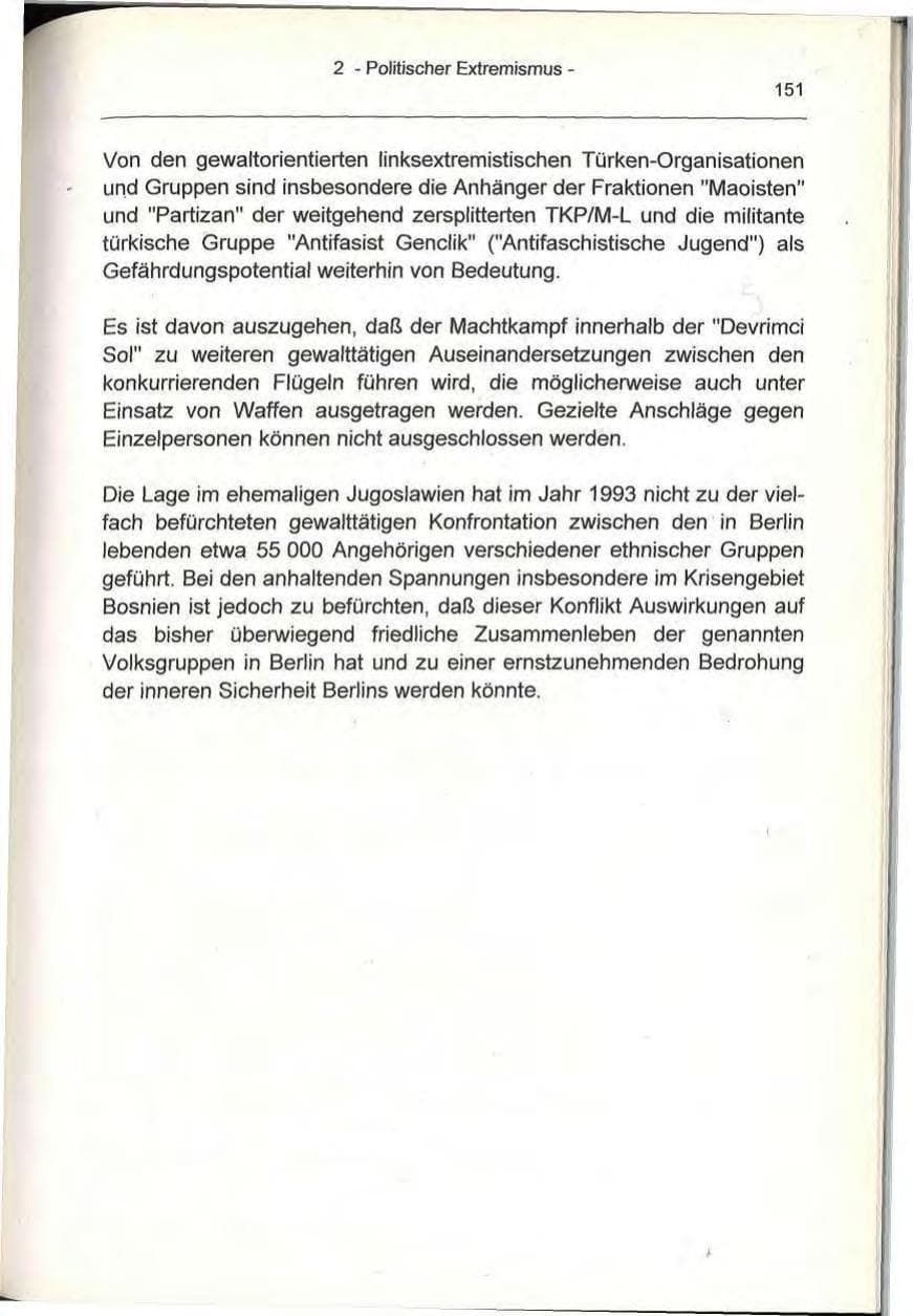 Seite 151 des Verfassungsschutzbericht 1993 Berlin