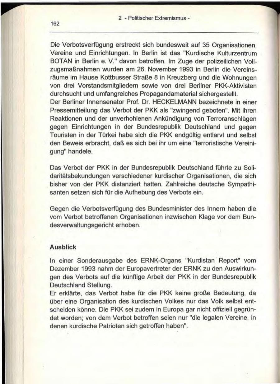 Seite 162 des Verfassungsschutzbericht 1993 Berlin