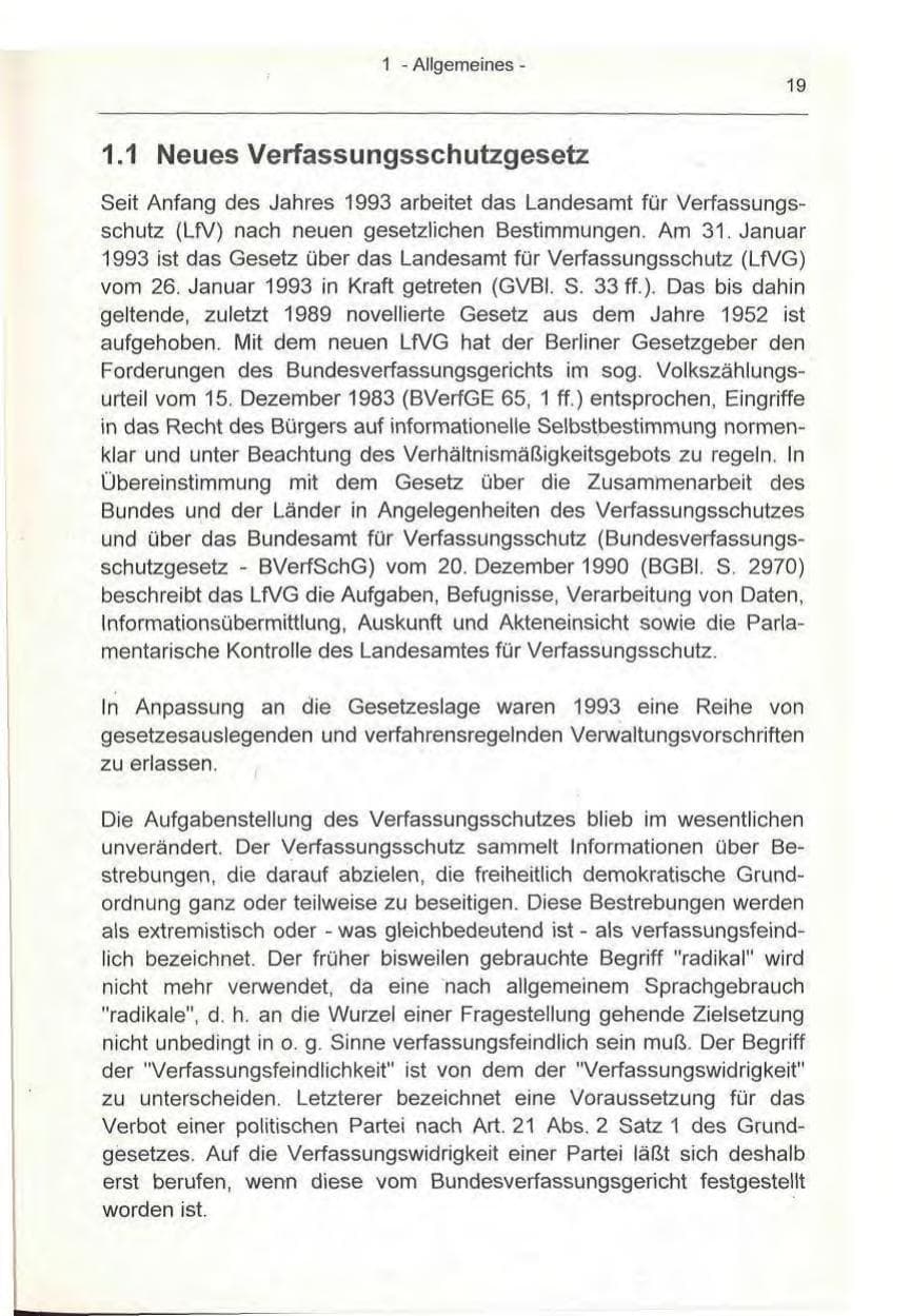 Seite 19 des Verfassungsschutzbericht 1993 Berlin