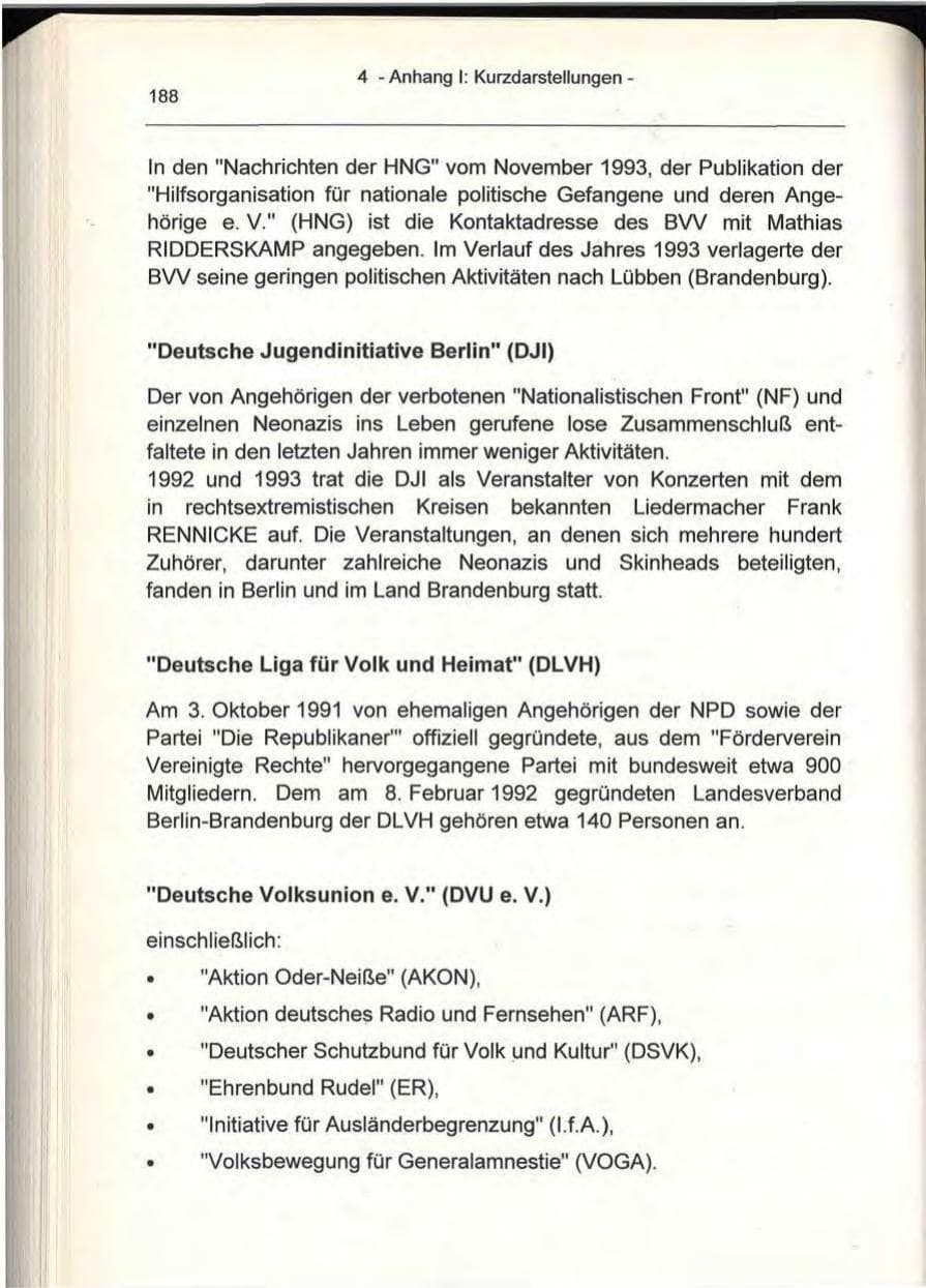 Seite 188 des Verfassungsschutzbericht 1993 Berlin