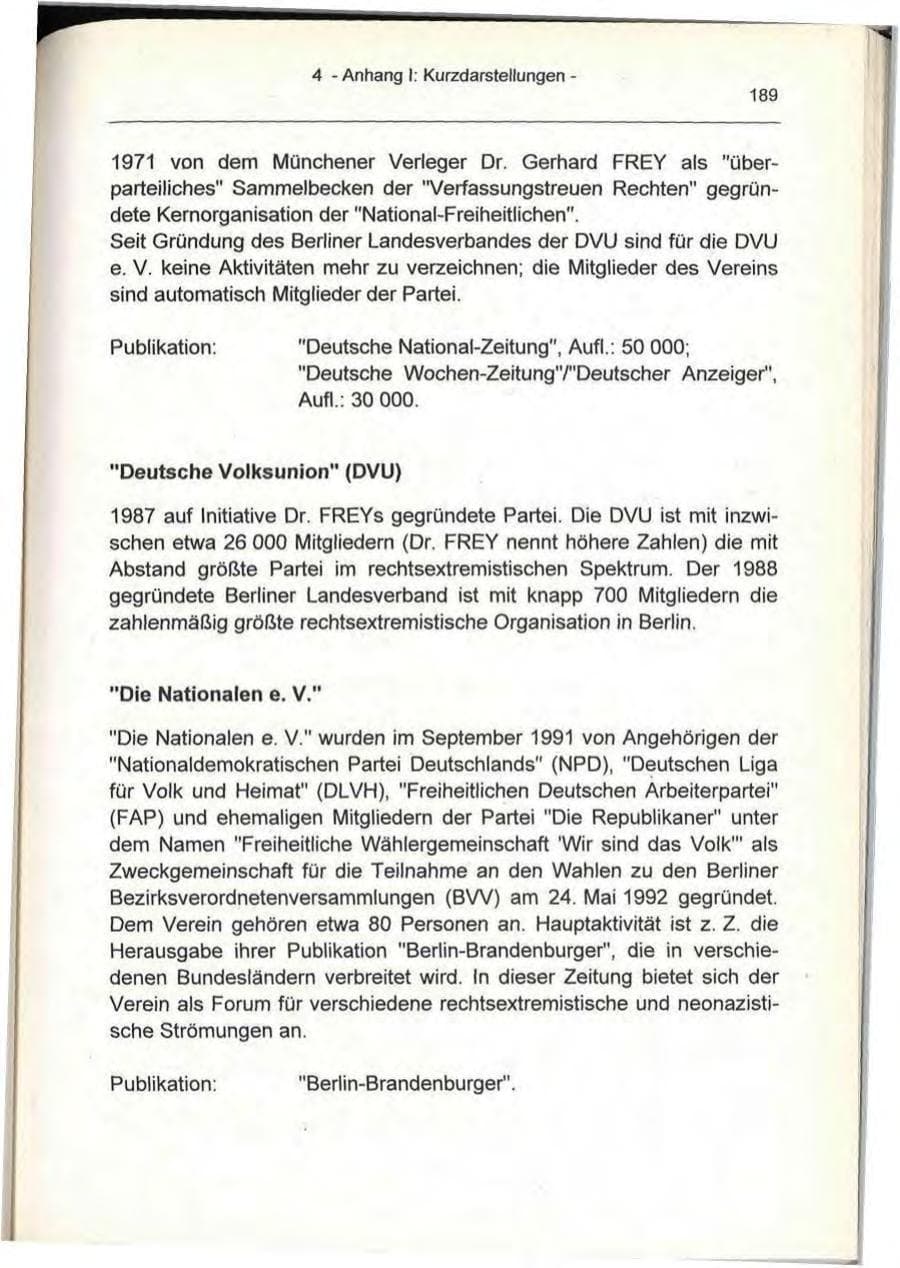 Seite 189 des Verfassungsschutzbericht 1993 Berlin