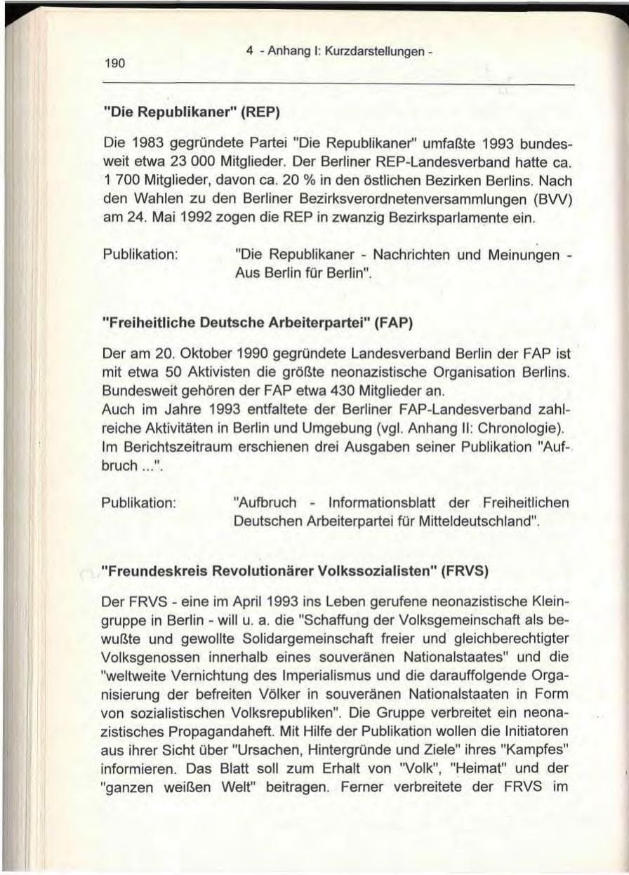 Seite 190 des Verfassungsschutzbericht 1993 Berlin