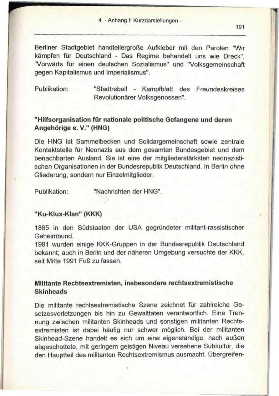 Seite 191 des Verfassungsschutzbericht 1993 Berlin