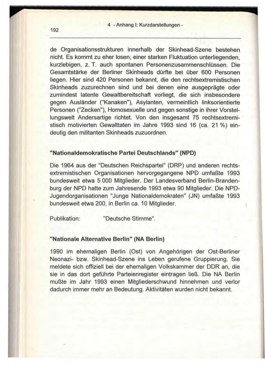 Seite 192 des Verfassungsschutzbericht 1993 Berlin