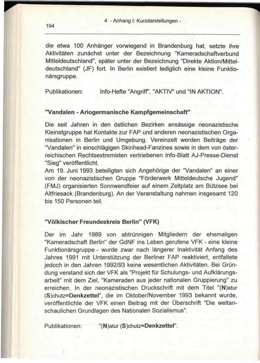 Seite 194 des Verfassungsschutzbericht 1993 Berlin