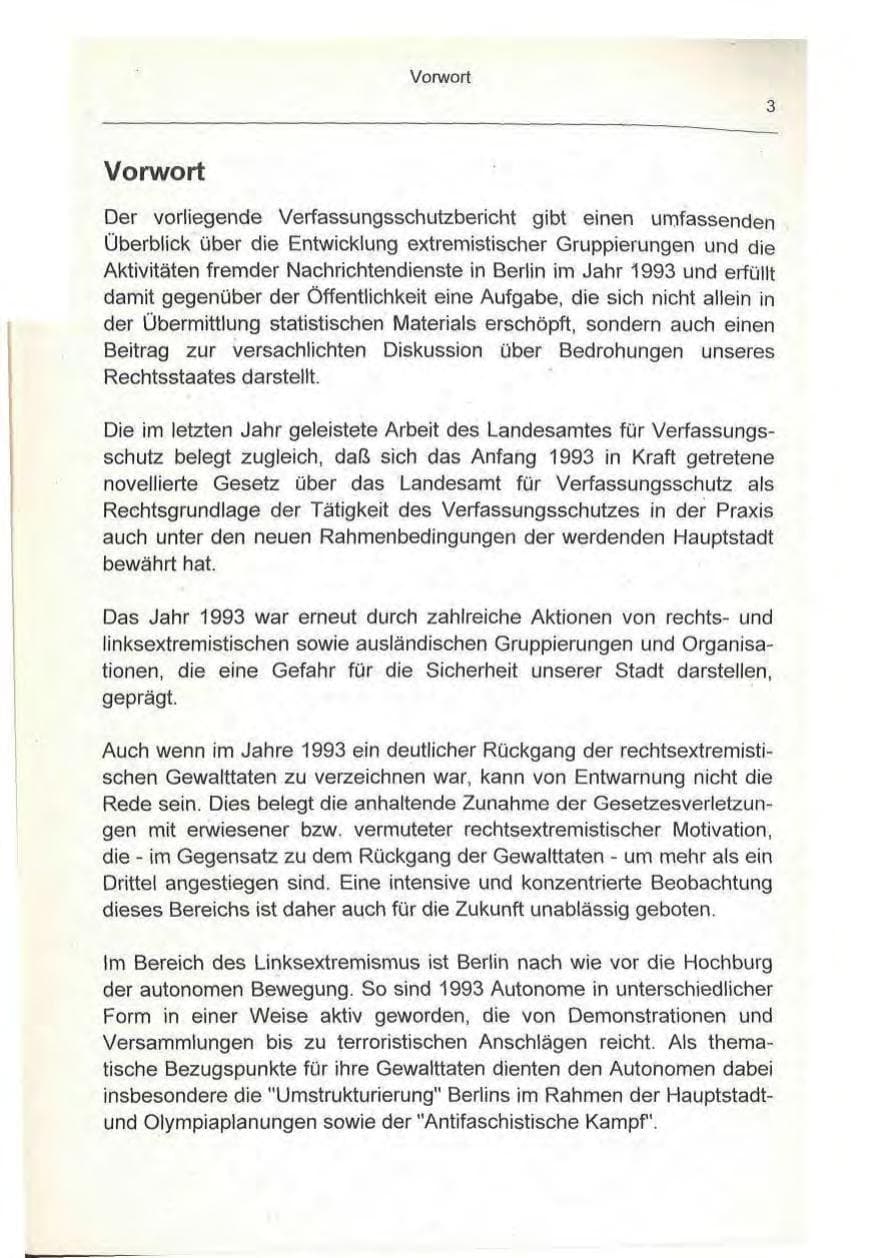 Seite 3 des Verfassungsschutzbericht 1993 Berlin