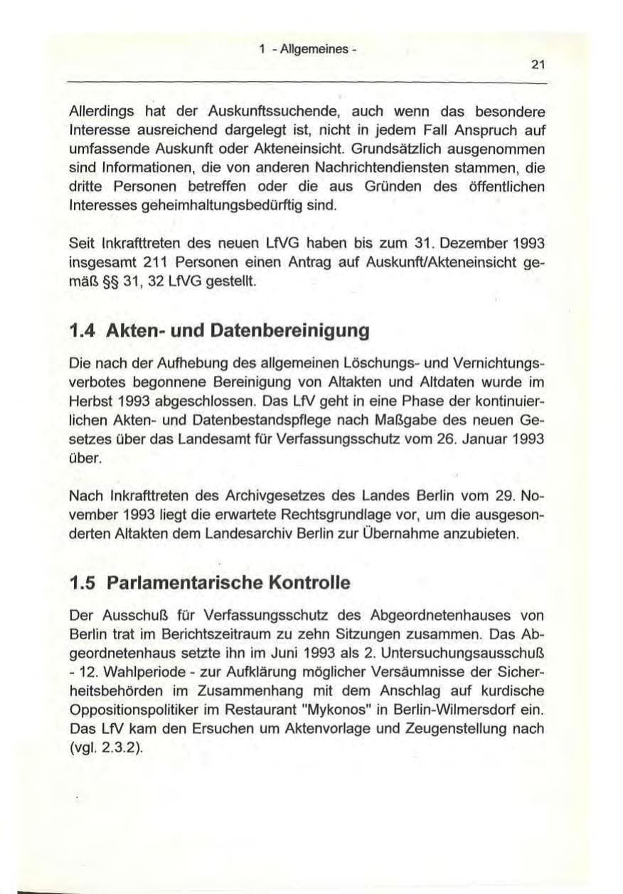 Seite 21 des Verfassungsschutzbericht 1993 Berlin