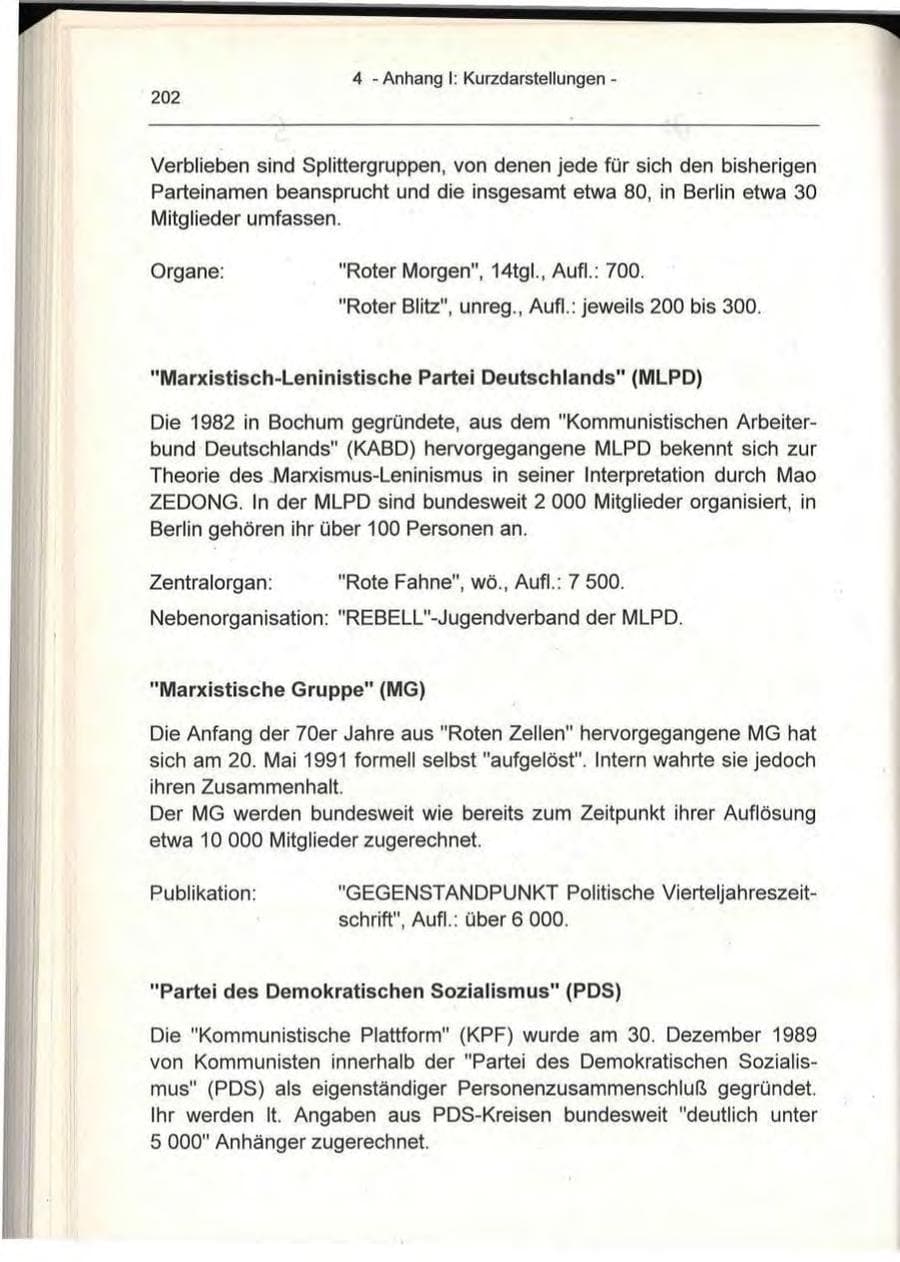 Seite 202 des Verfassungsschutzbericht 1993 Berlin
