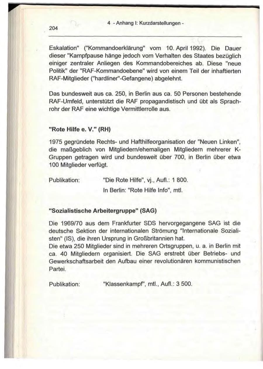 Seite 204 des Verfassungsschutzbericht 1993 Berlin