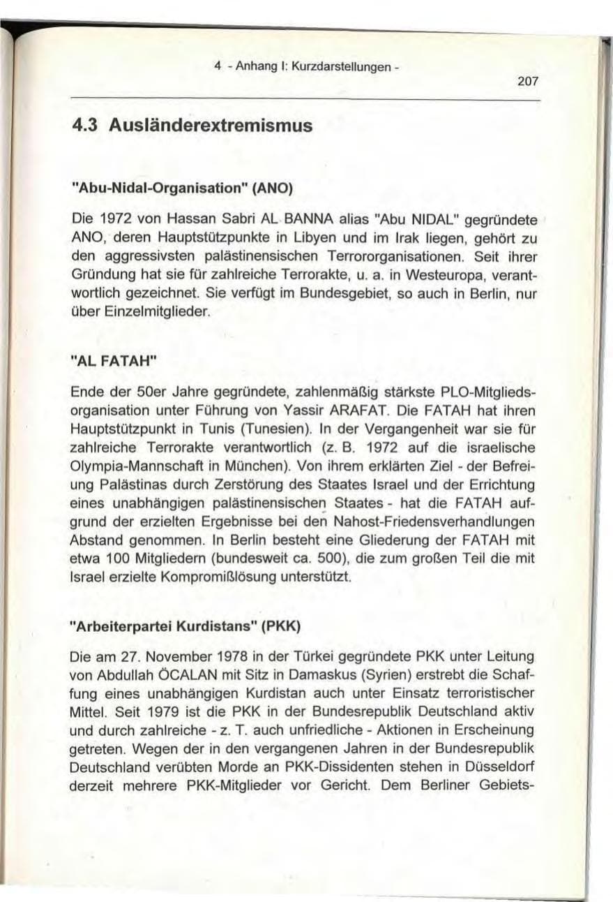 Seite 207 des Verfassungsschutzbericht 1993 Berlin