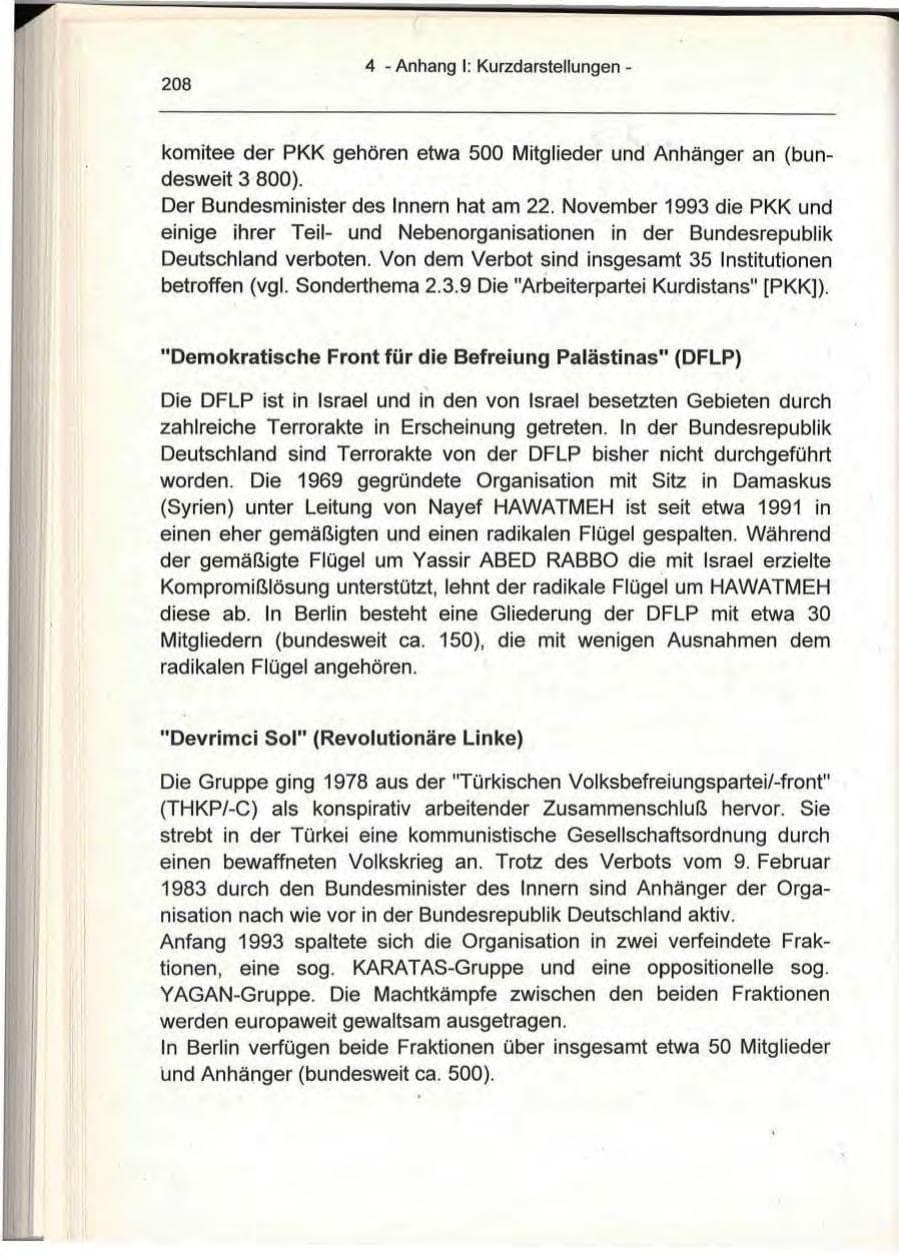 Seite 208 des Verfassungsschutzbericht 1993 Berlin