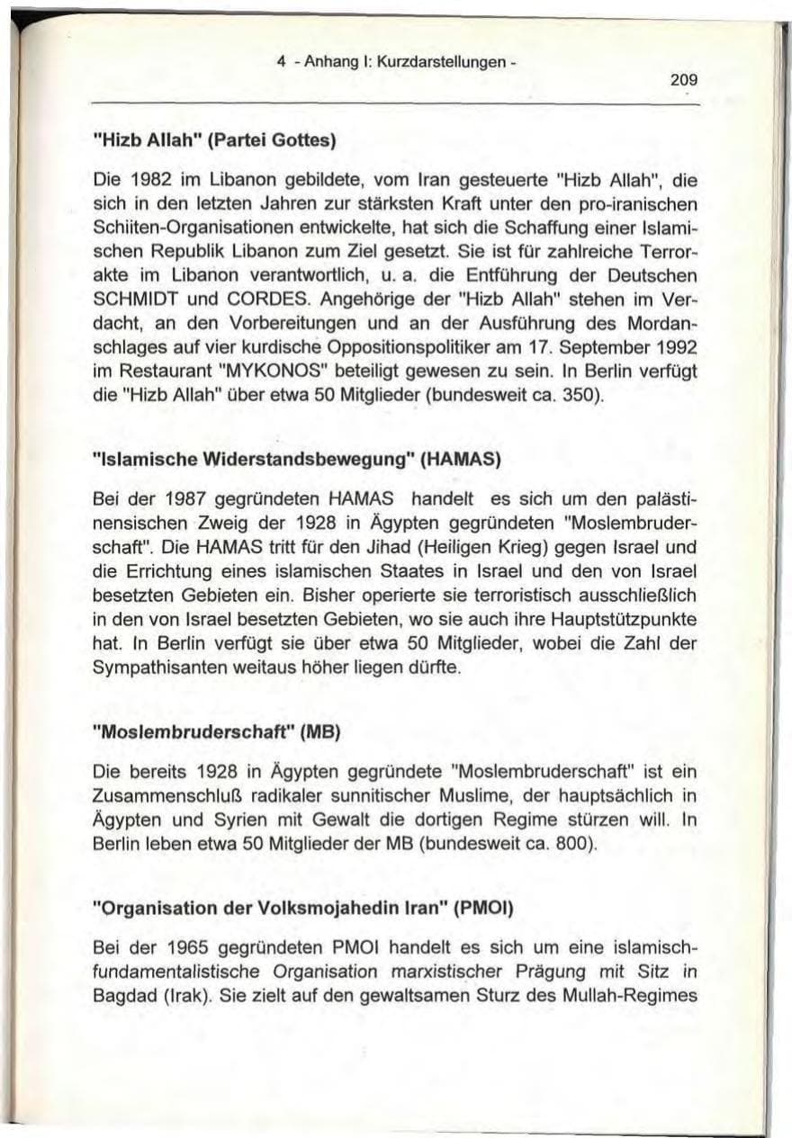 Seite 209 des Verfassungsschutzbericht 1993 Berlin
