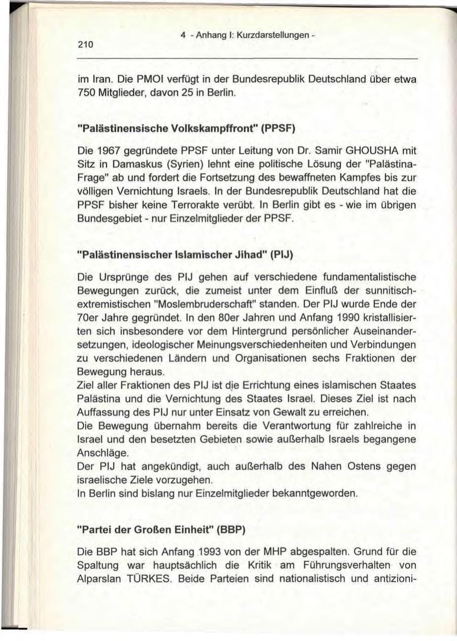 Seite 210 des Verfassungsschutzbericht 1993 Berlin