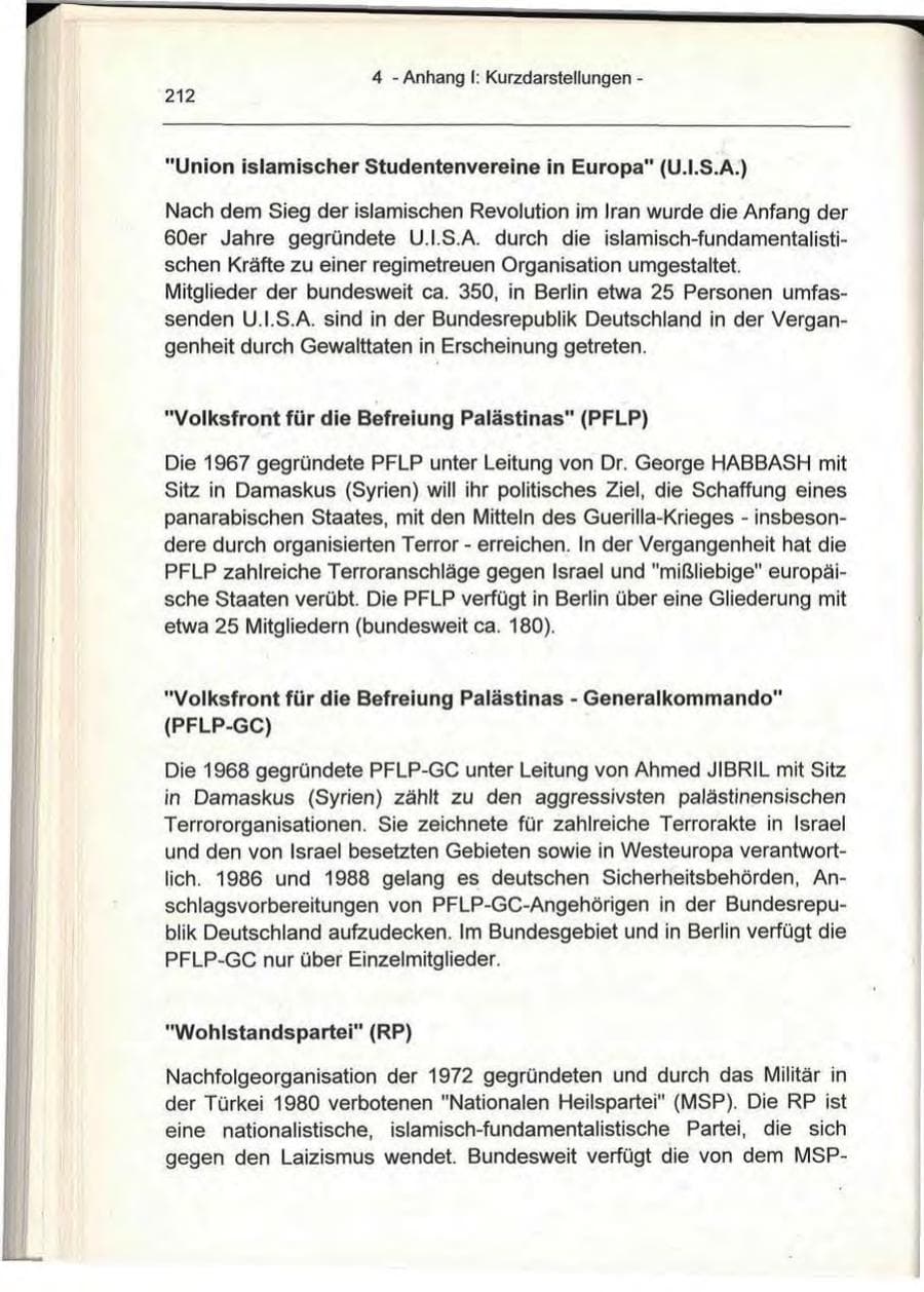 Seite 212 des Verfassungsschutzbericht 1993 Berlin