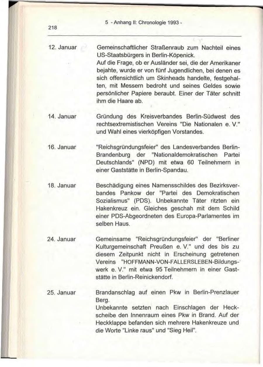 Seite 218 des Verfassungsschutzbericht 1993 Berlin