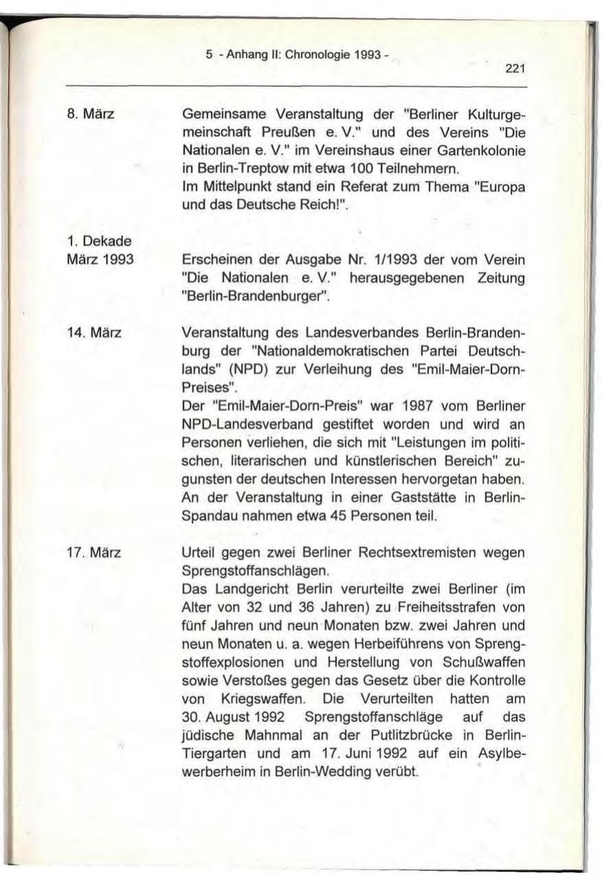 Seite 221 des Verfassungsschutzbericht 1993 Berlin