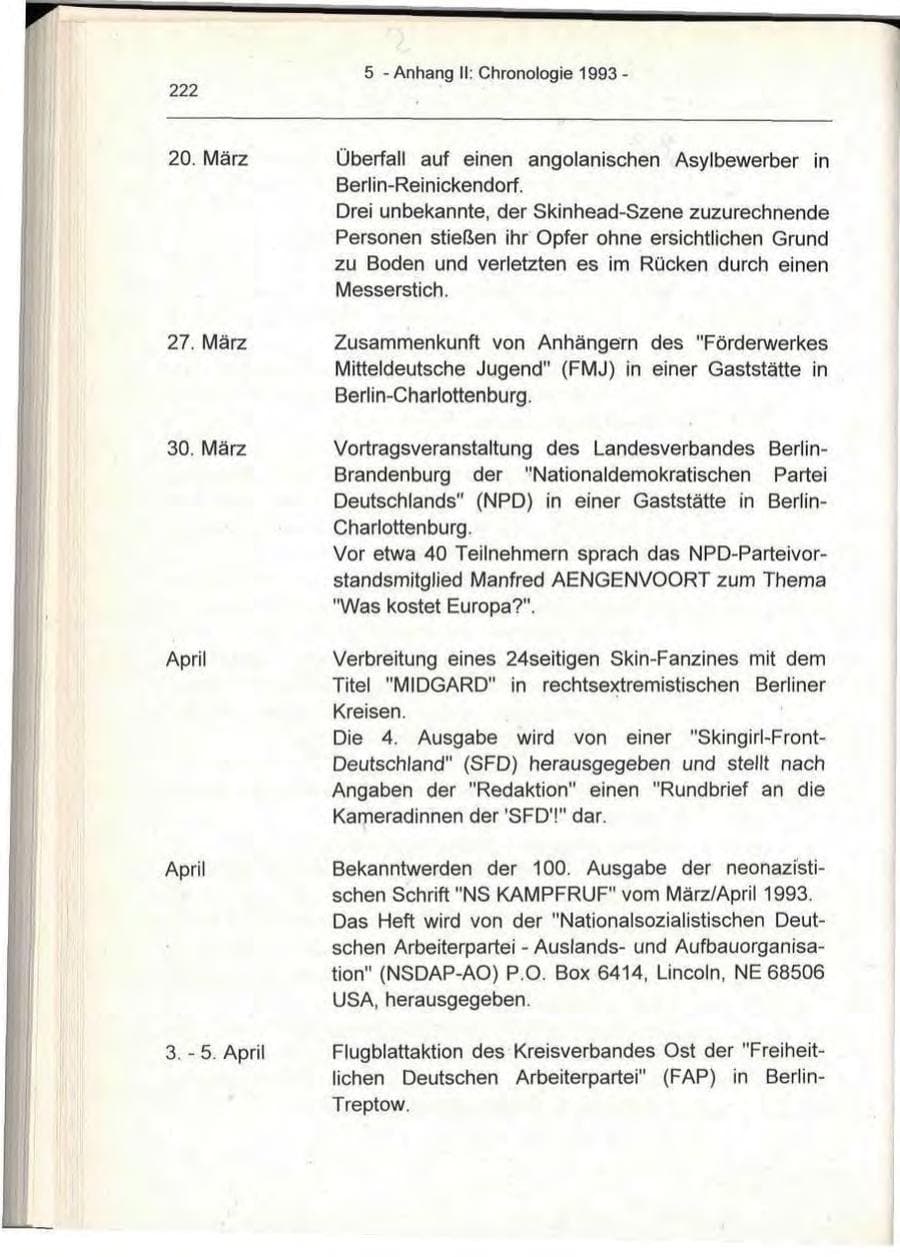 Seite 222 des Verfassungsschutzbericht 1993 Berlin