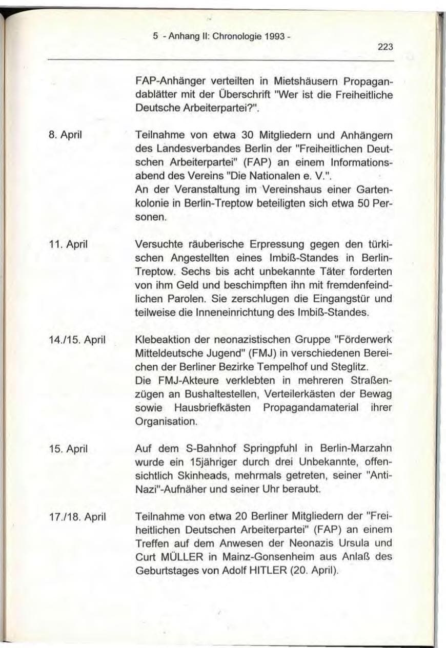 Seite 223 des Verfassungsschutzbericht 1993 Berlin