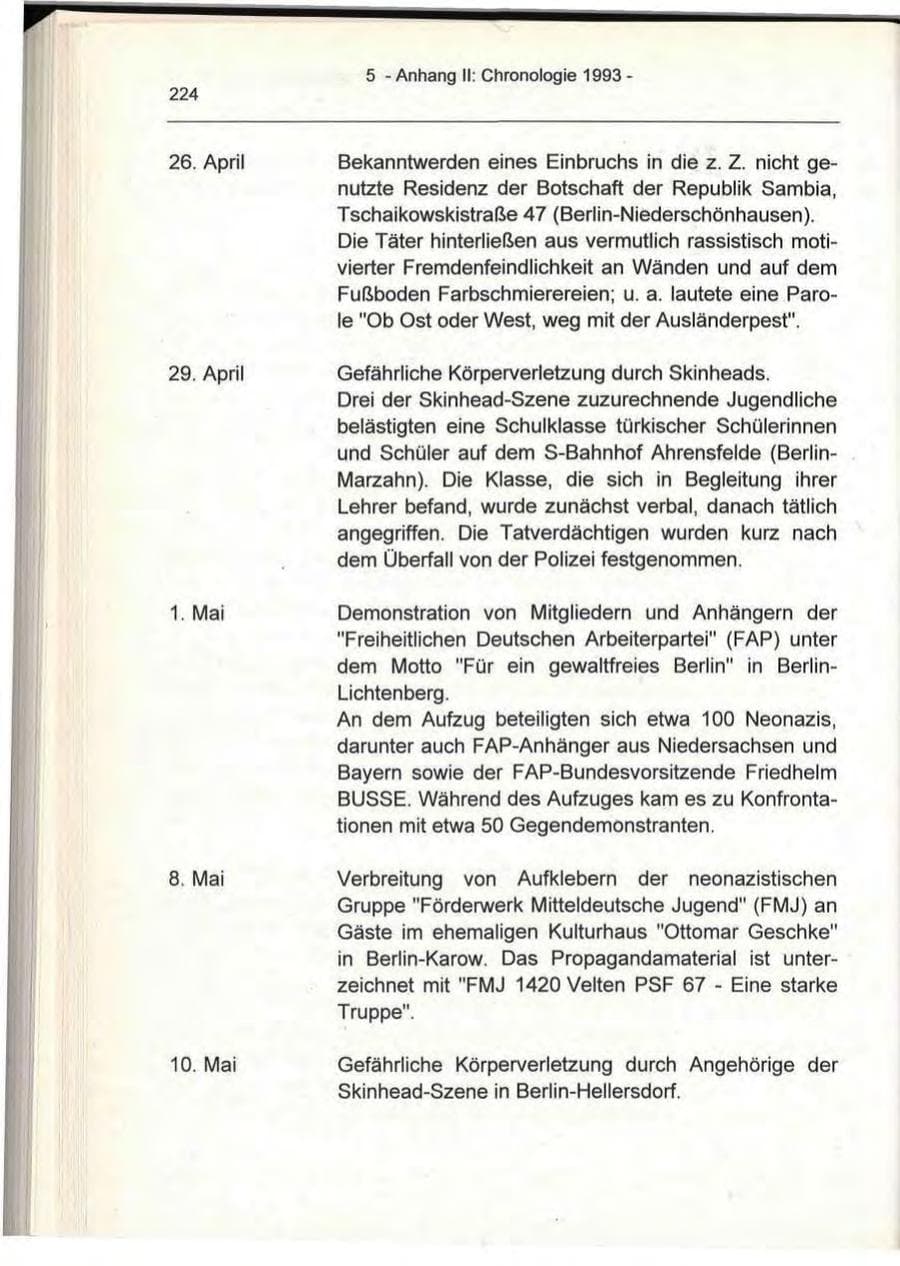 Seite 224 des Verfassungsschutzbericht 1993 Berlin
