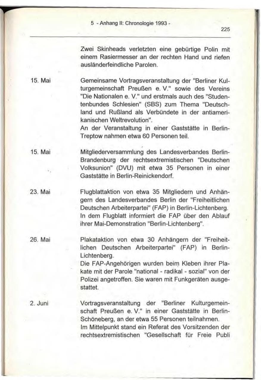 Seite 225 des Verfassungsschutzbericht 1993 Berlin