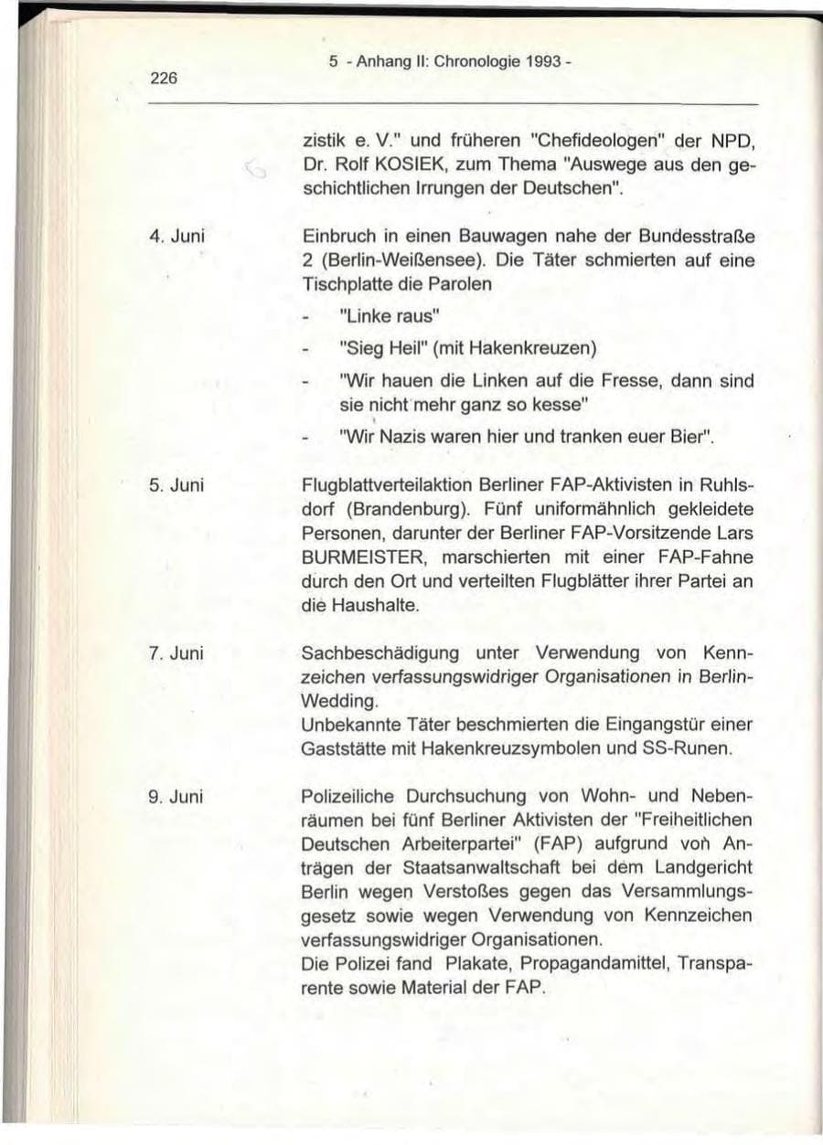 Seite 226 des Verfassungsschutzbericht 1993 Berlin