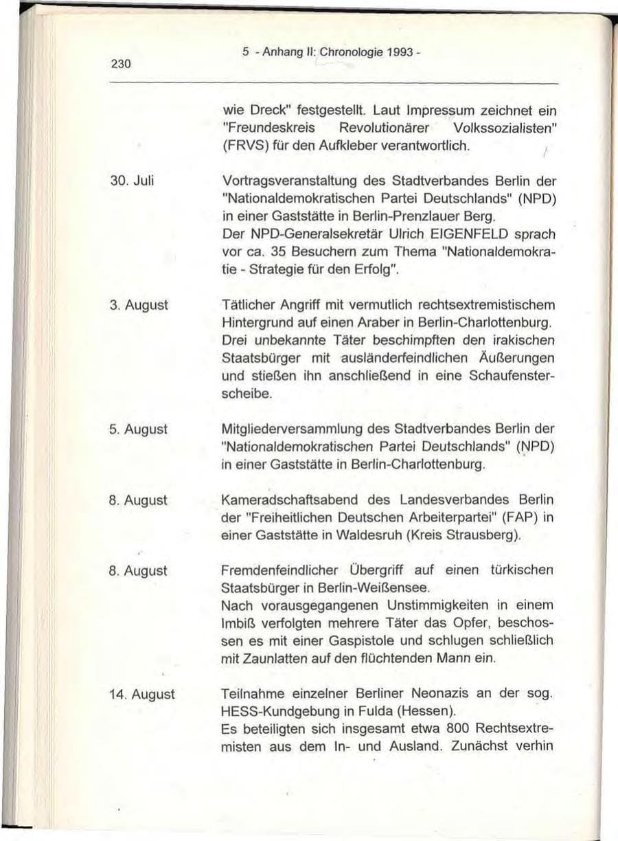 Seite 230 des Verfassungsschutzbericht 1993 Berlin