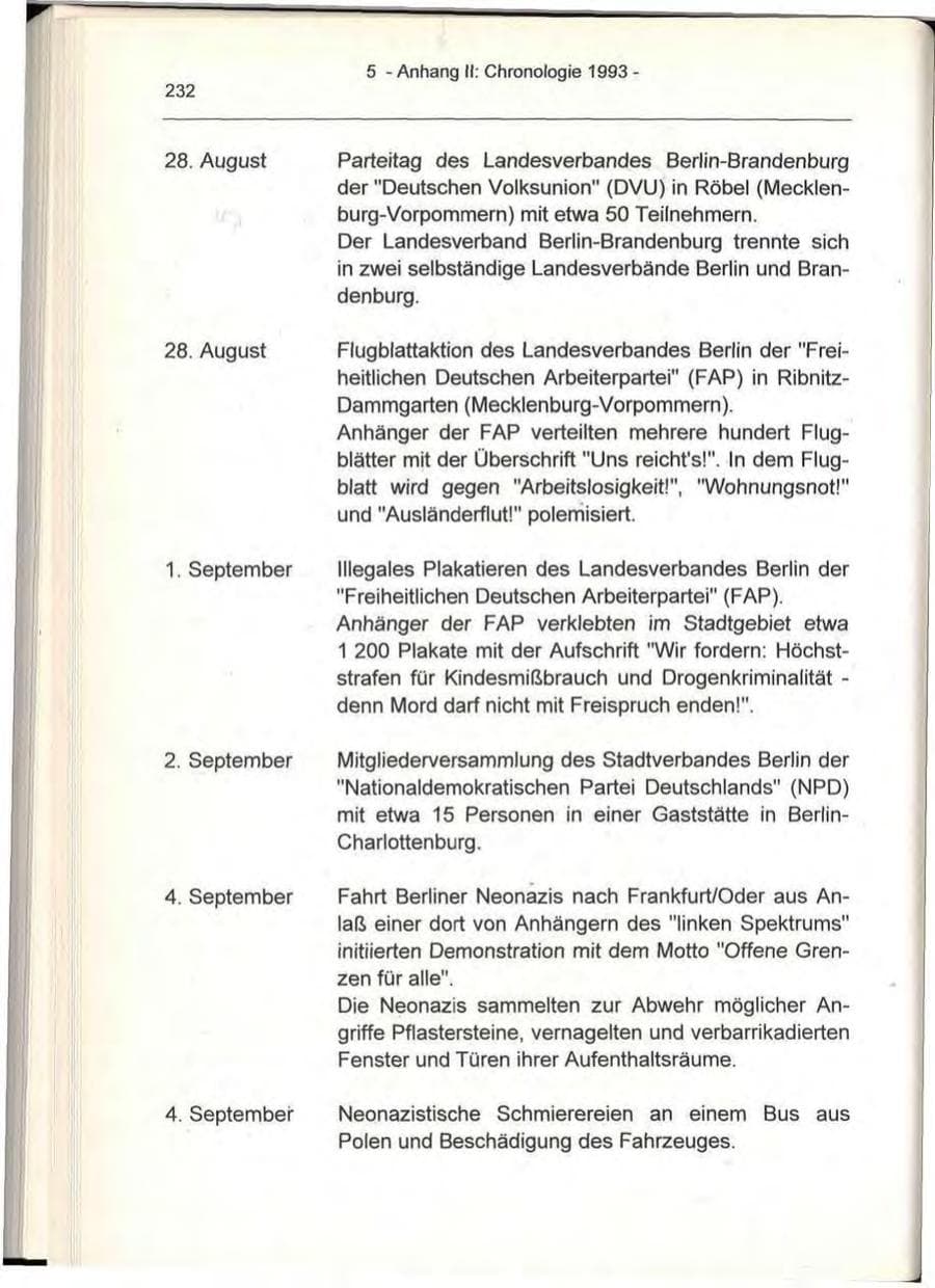 Seite 232 des Verfassungsschutzbericht 1993 Berlin