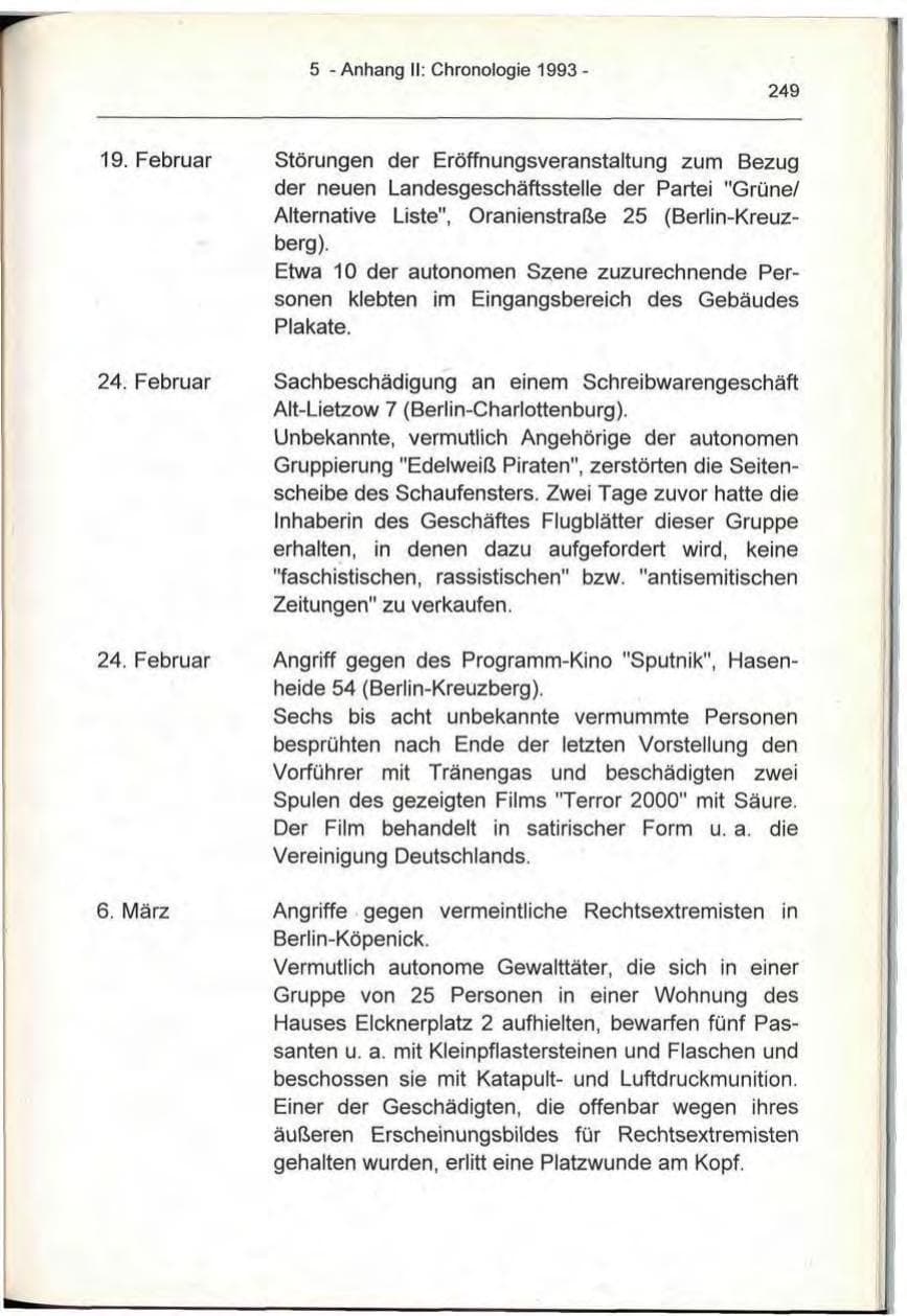 Seite 249 des Verfassungsschutzbericht 1993 Berlin