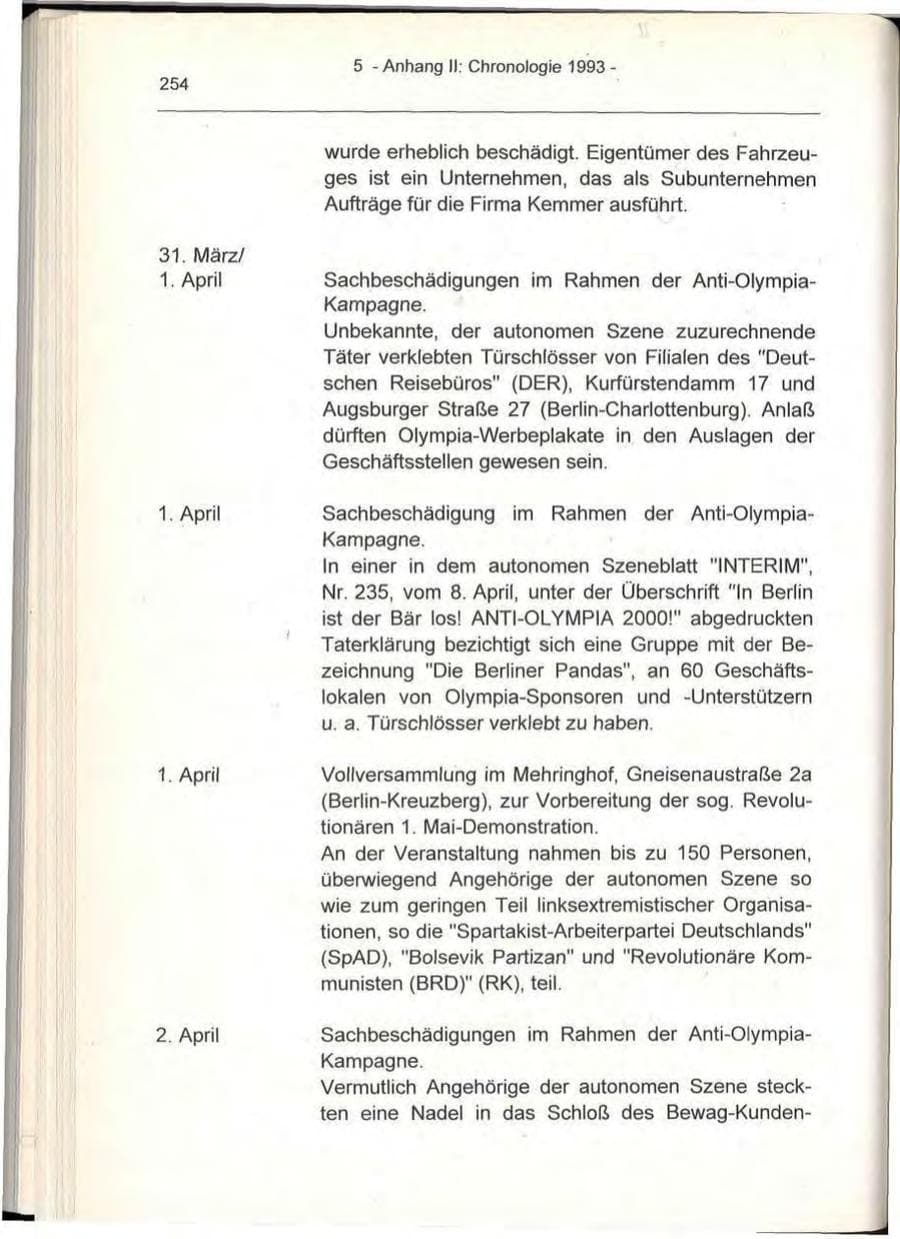 Seite 254 des Verfassungsschutzbericht 1993 Berlin