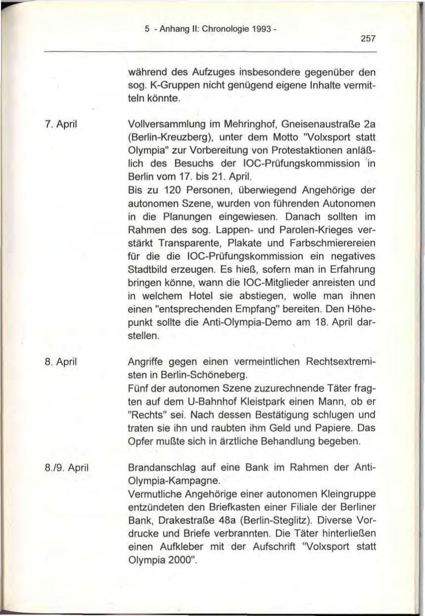 Seite 257 des Verfassungsschutzbericht 1993 Berlin