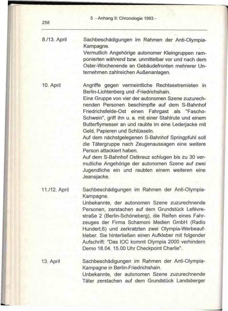 Seite 258 des Verfassungsschutzbericht 1993 Berlin