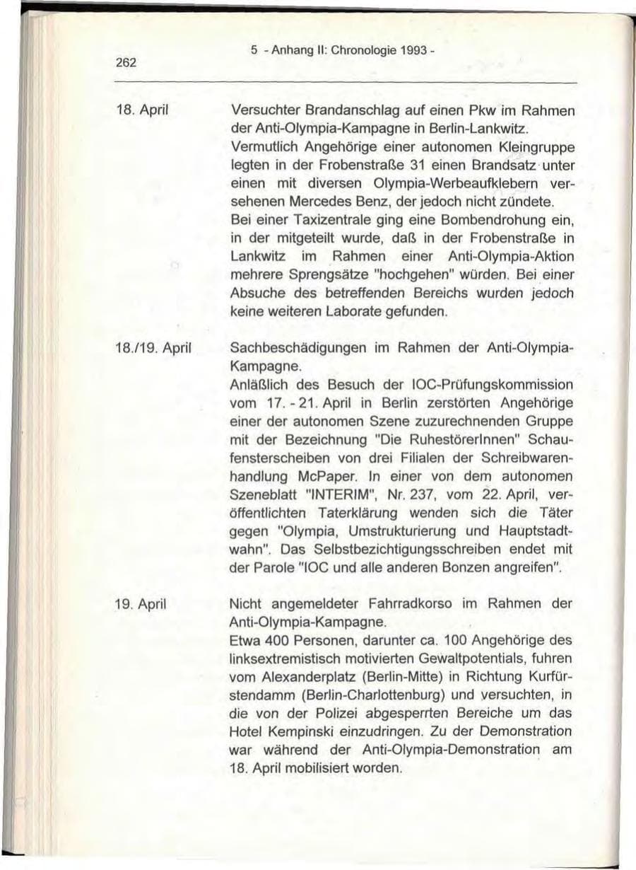 Seite 262 des Verfassungsschutzbericht 1993 Berlin