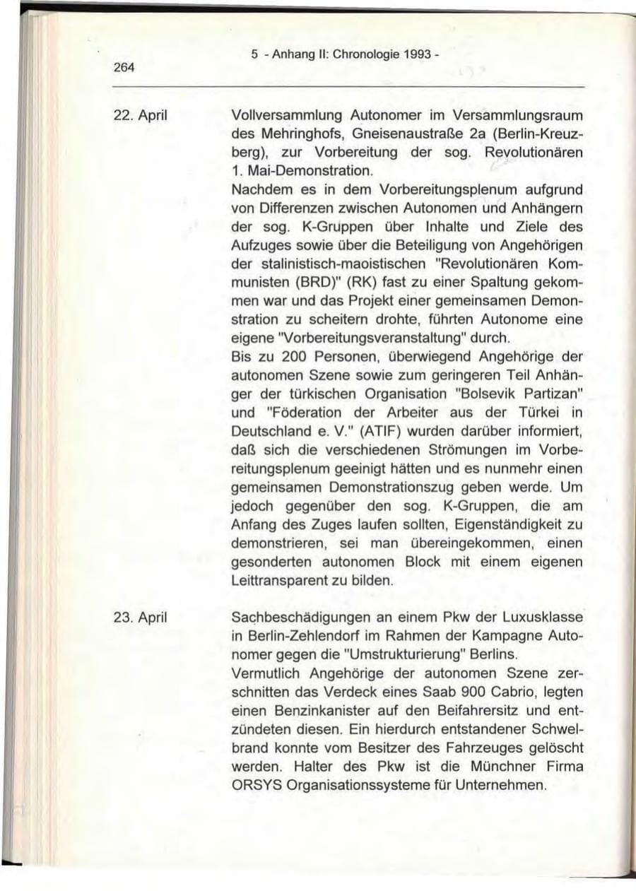 Seite 264 des Verfassungsschutzbericht 1993 Berlin