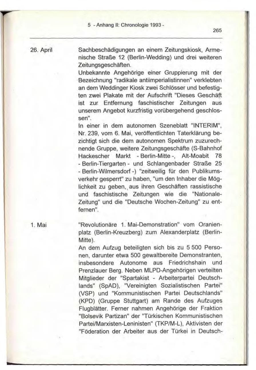 Seite 265 des Verfassungsschutzbericht 1993 Berlin