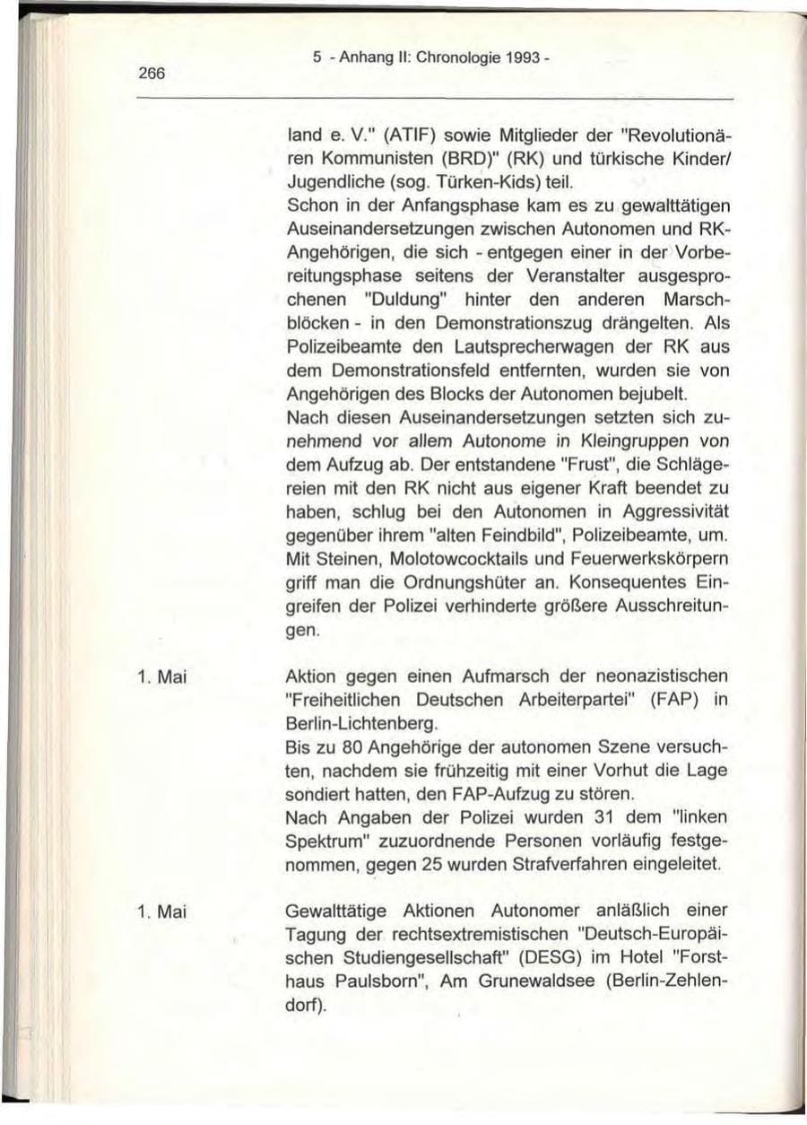 Seite 266 des Verfassungsschutzbericht 1993 Berlin