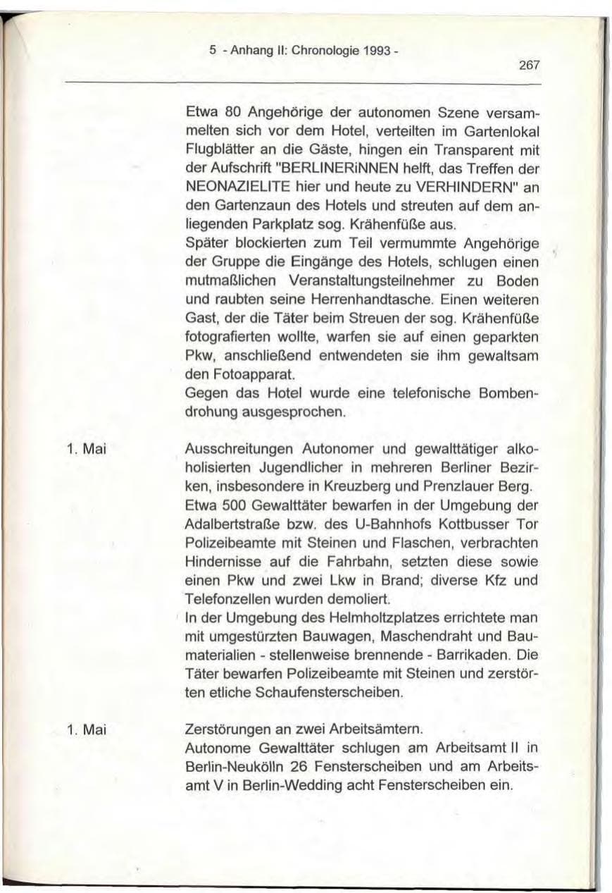 Seite 267 des Verfassungsschutzbericht 1993 Berlin