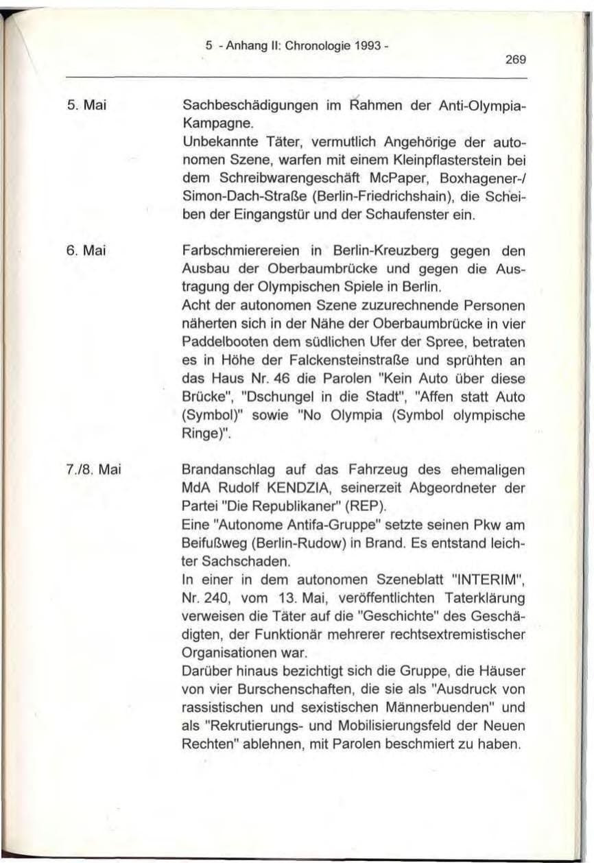 Seite 269 des Verfassungsschutzbericht 1993 Berlin