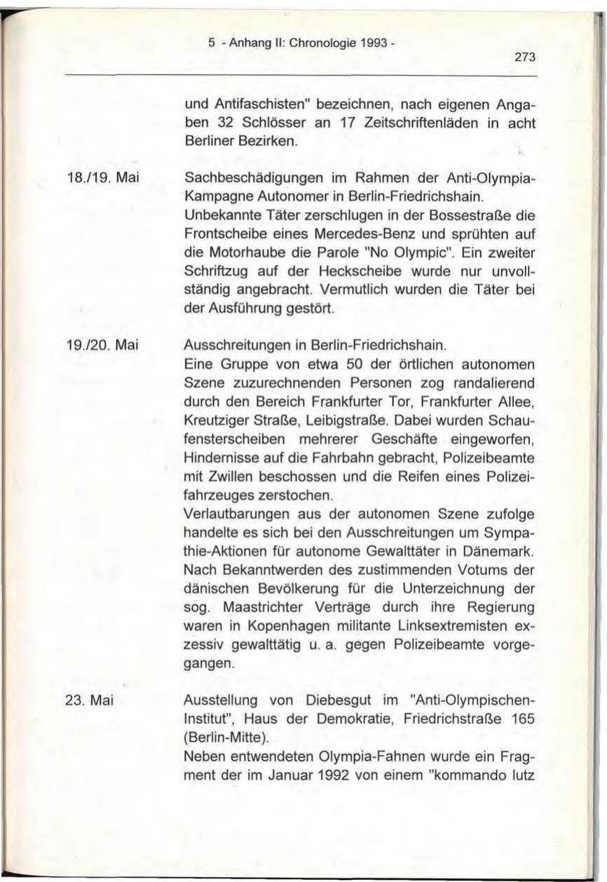 Seite 273 des Verfassungsschutzbericht 1993 Berlin
