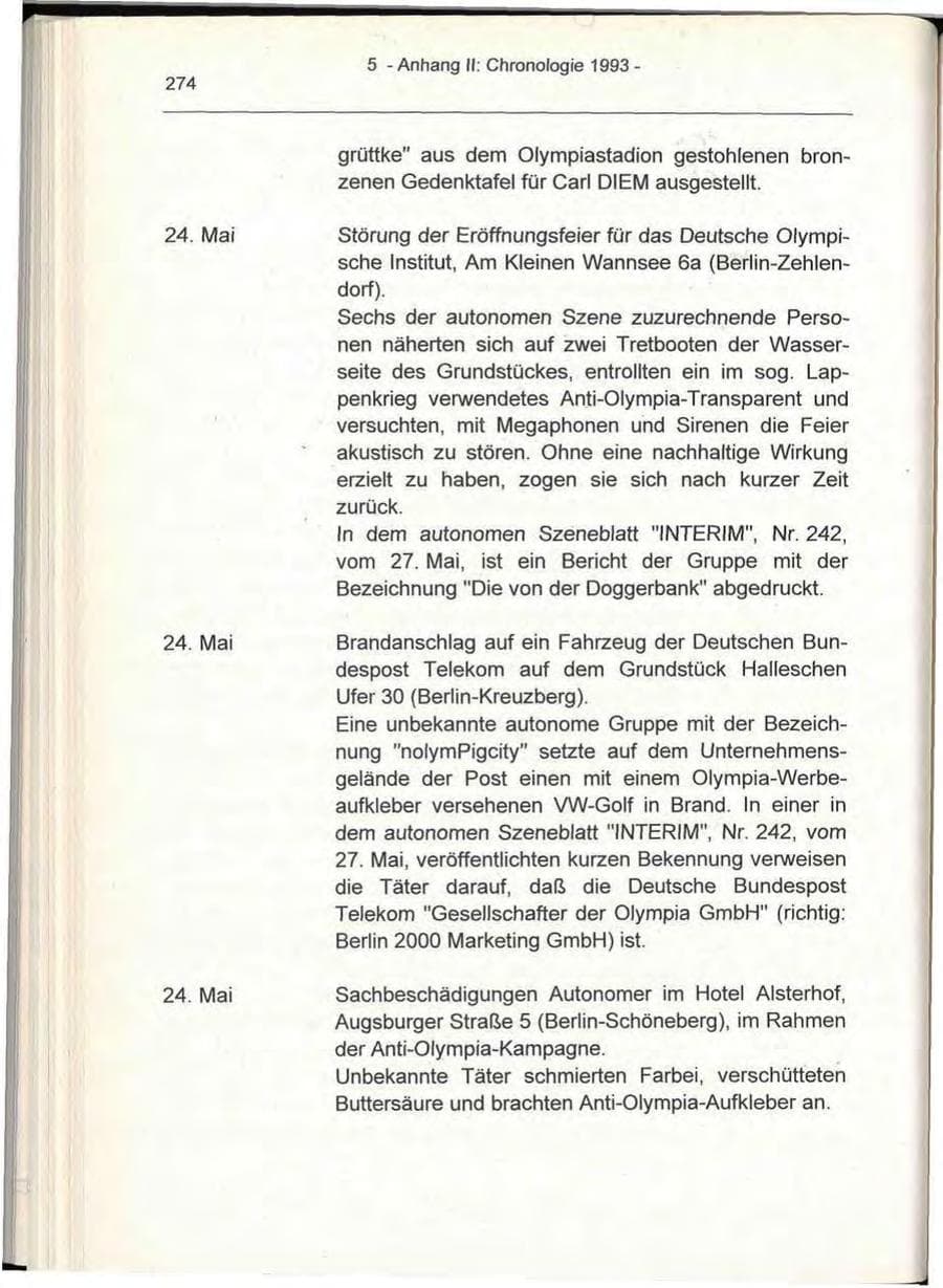 Seite 274 des Verfassungsschutzbericht 1993 Berlin