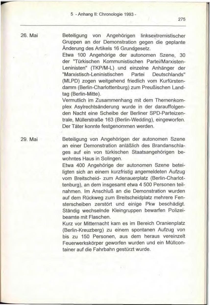 Seite 275 des Verfassungsschutzbericht 1993 Berlin
