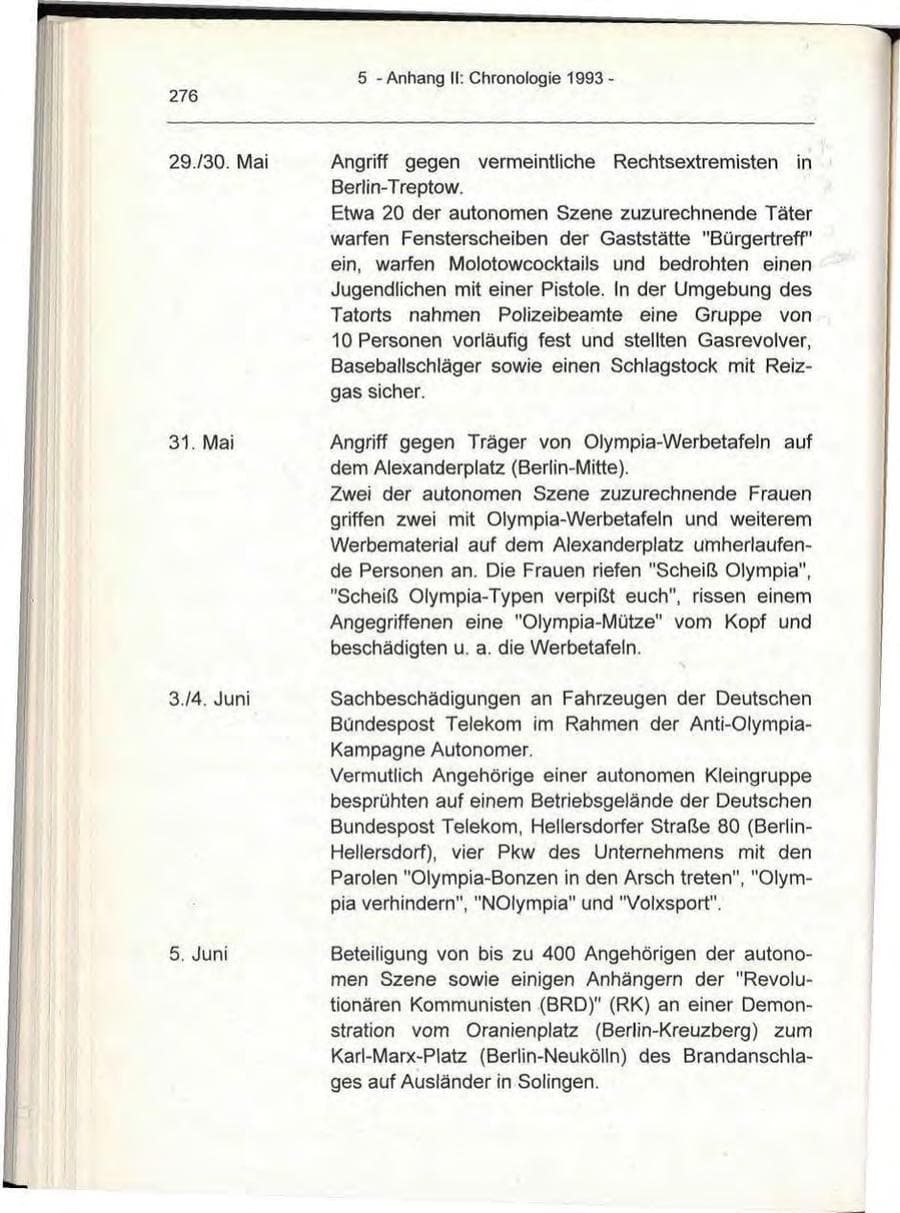 Seite 276 des Verfassungsschutzbericht 1993 Berlin