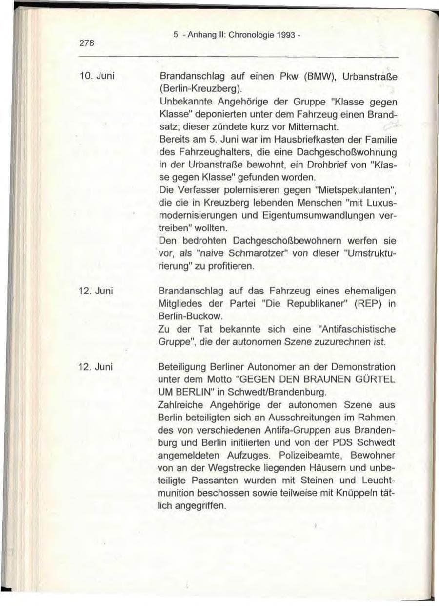 Seite 278 des Verfassungsschutzbericht 1993 Berlin