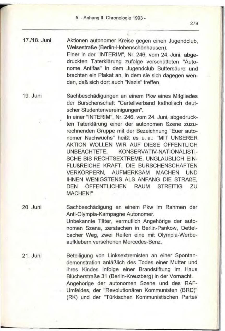 Seite 279 des Verfassungsschutzbericht 1993 Berlin