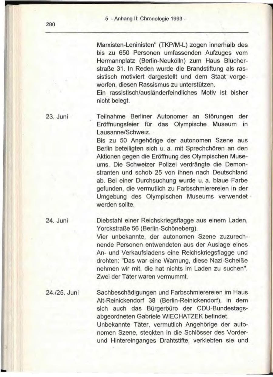 Seite 280 des Verfassungsschutzbericht 1993 Berlin
