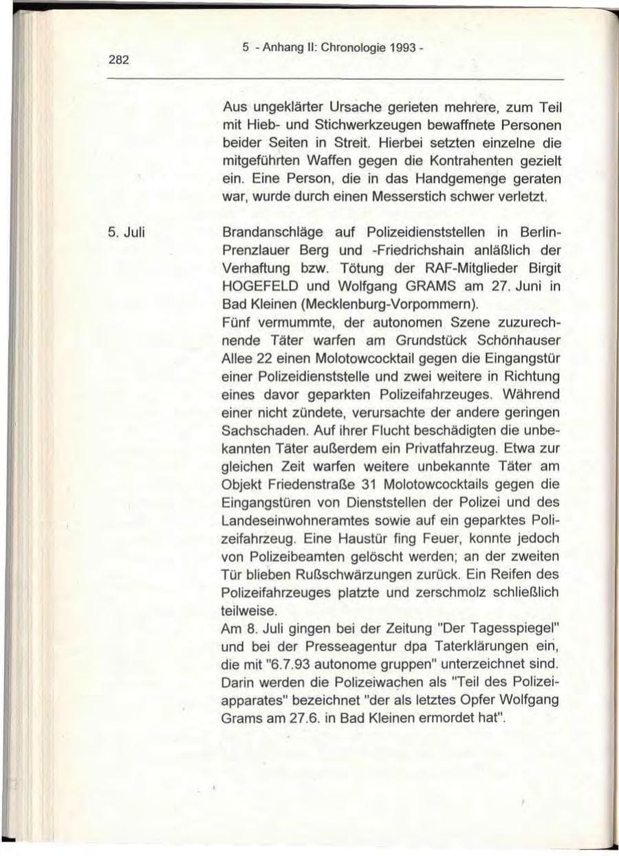Seite 282 des Verfassungsschutzbericht 1993 Berlin