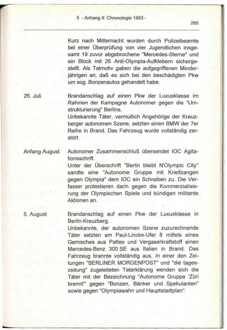 Seite 285 des Verfassungsschutzbericht 1993 Berlin