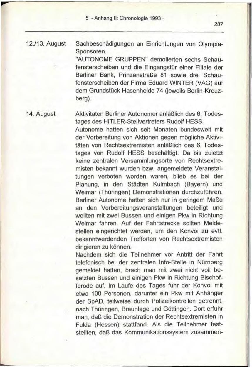 Seite 287 des Verfassungsschutzbericht 1993 Berlin